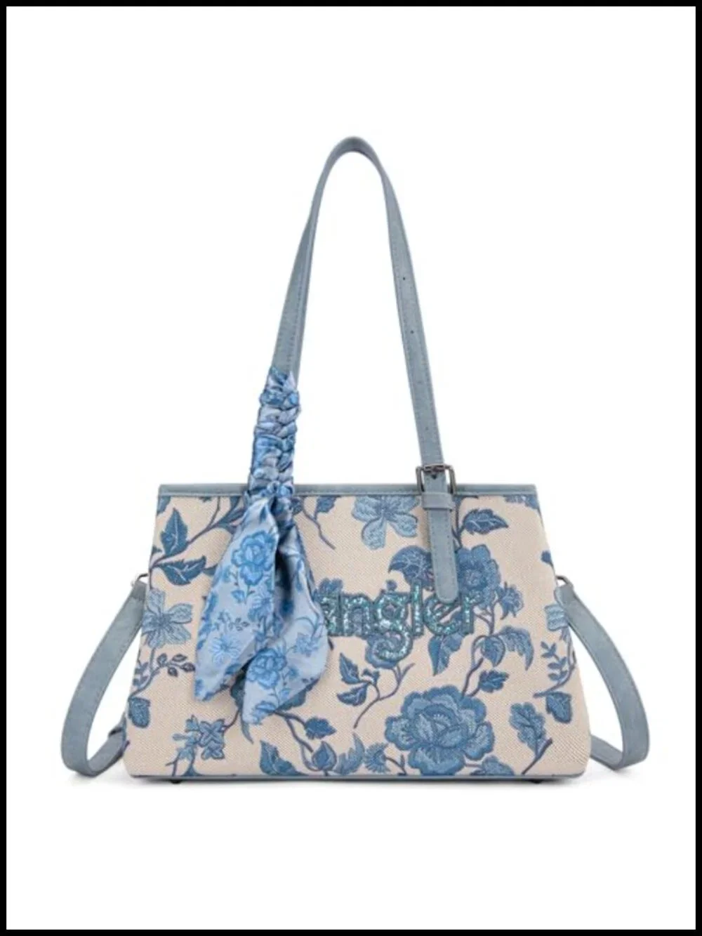 Vintage Embroidered PU Leather Satchel with Crossbody Strap
